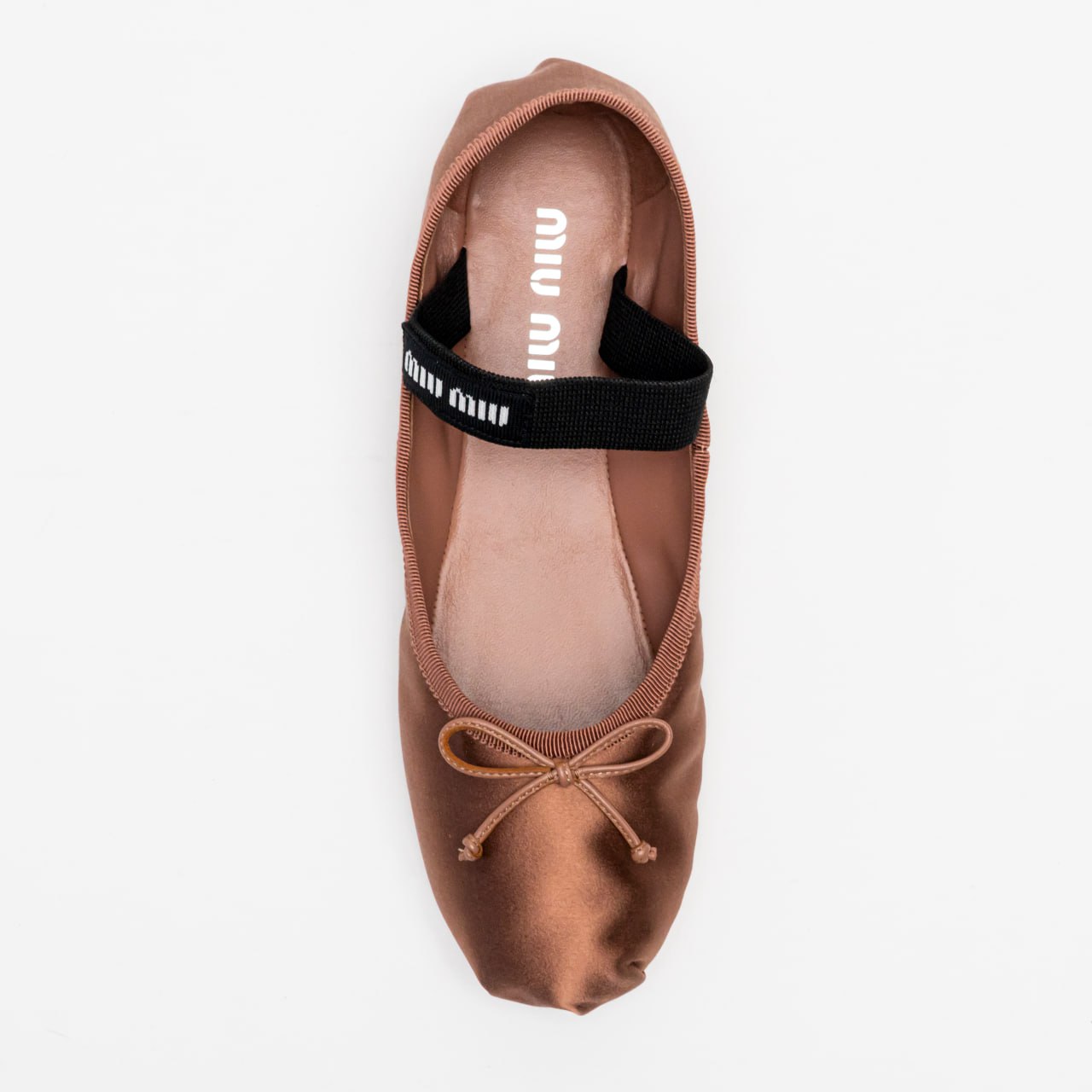 Miu Miu Satin Ballerina with Elastic Band Cocoa Brown – voilà.id