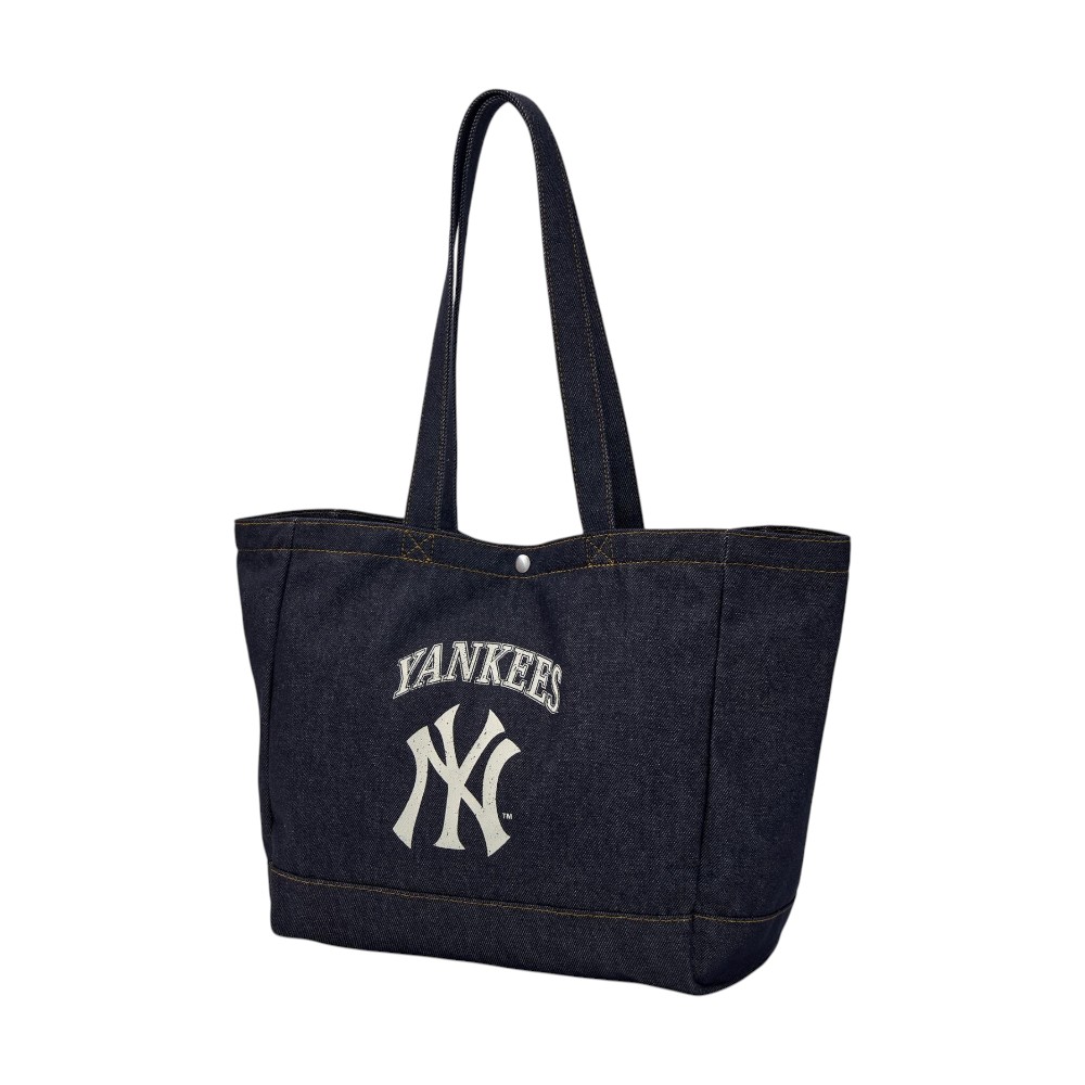 トートバッグ [ MLB ] LETTERING VINTAGE DENIM CROSS BAG MLB NY Yankees Vintage Lettering Denim Shopper Tote Bag