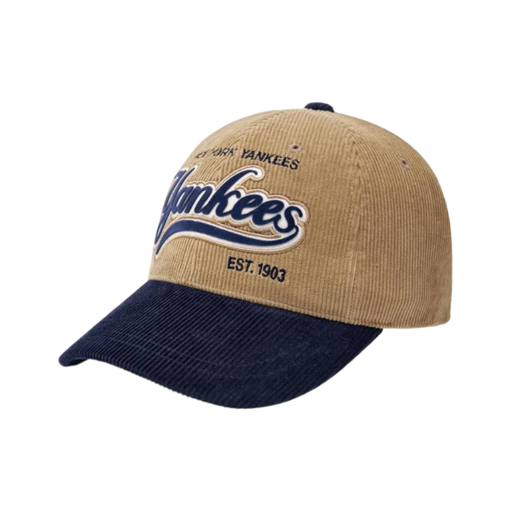 MLB NY Yankees Varsity Corduroy Color Block Ball Cap Beige