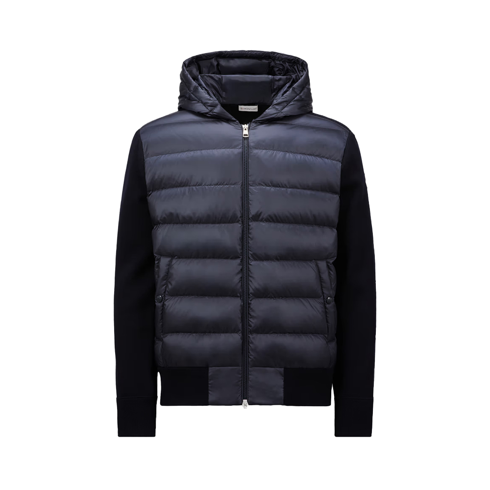 Moncler Tricolor Trim Padded Wool Hoodie Royal Blue voilà.id
