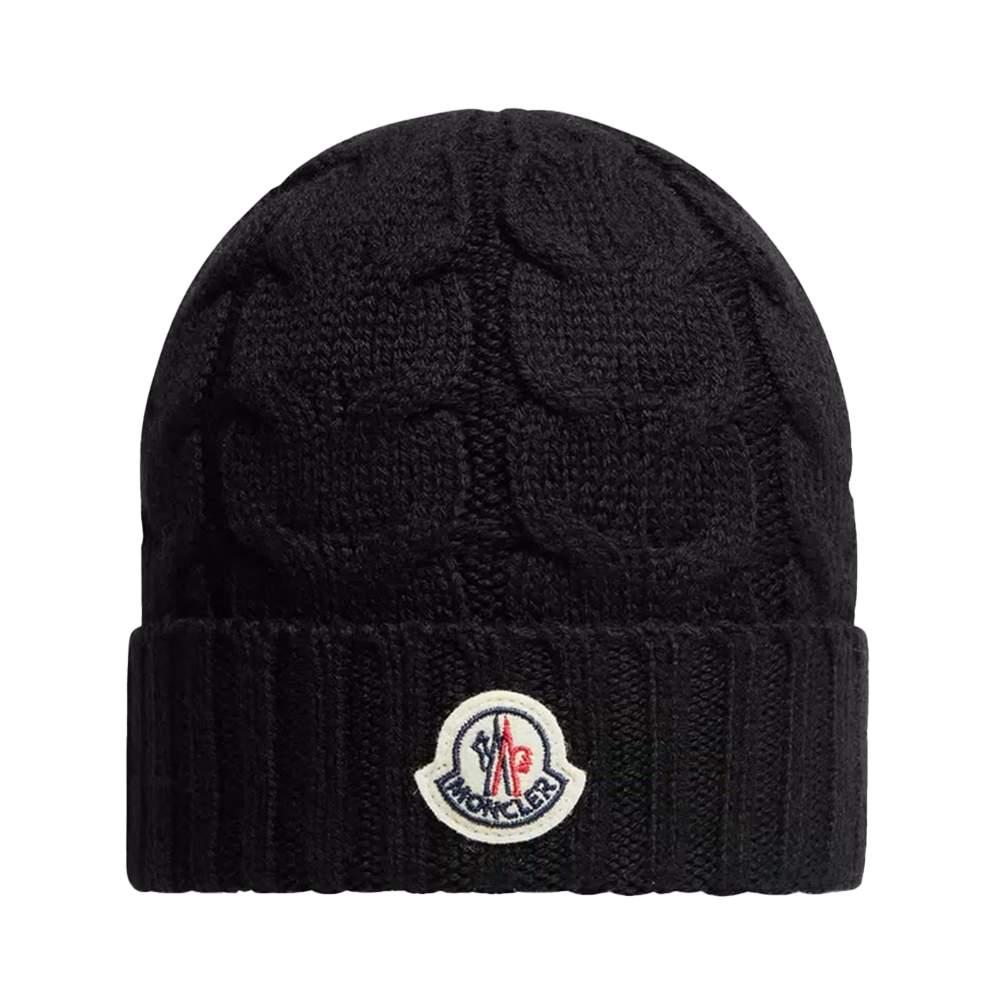 Moncler Kids Boys Cable Knit Wool Beanie Black – voilà.id