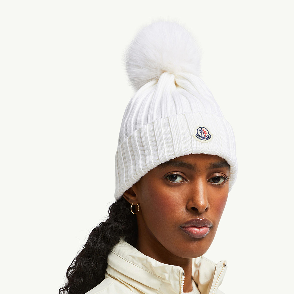 Moncler Wool Beanie with Pom Pom White – voilà.id