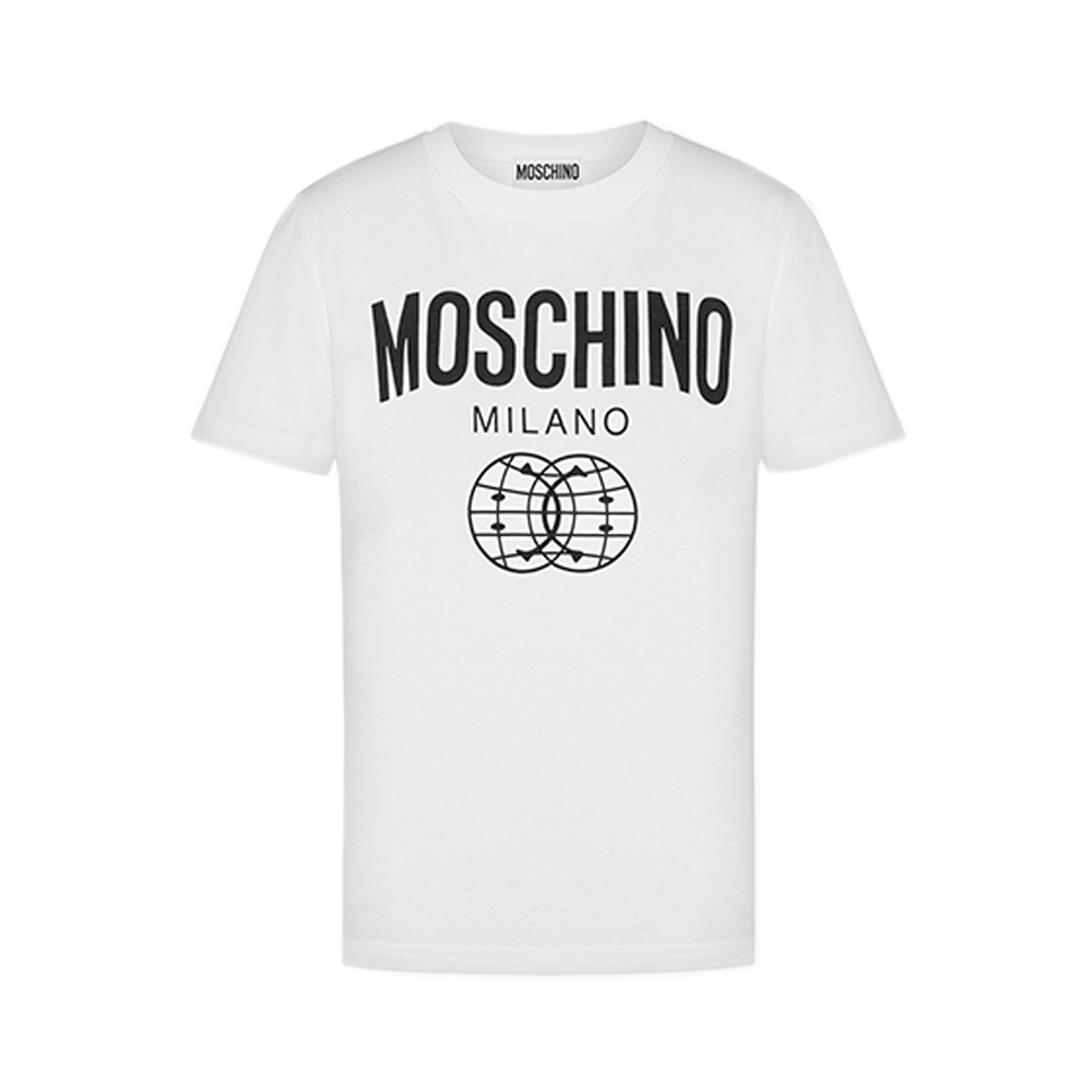 Moschino Double Smiley Globe Milano Print T-Shirt White Wom