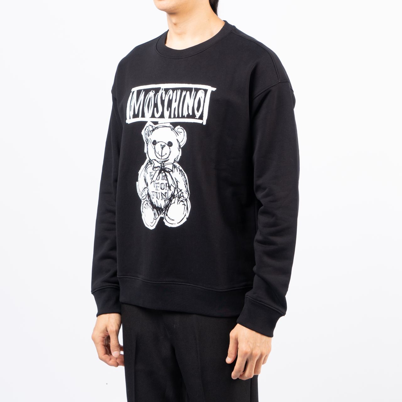 Teddy Bear Sketch Drawing Print Sweatshirt Black