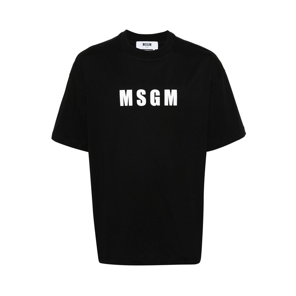 MSGM｜SHORT-SLEEVED ROUND NECK T-SHIRTS (3640MM128 24700 MSGM Logo Round Neck Cotton T-Shirt Black/White – voilà.id