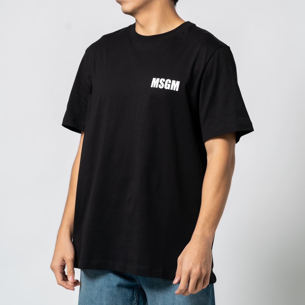 MSGM Chest Logo Round Neck Cotton T-Shirt Black/White – voilà.id