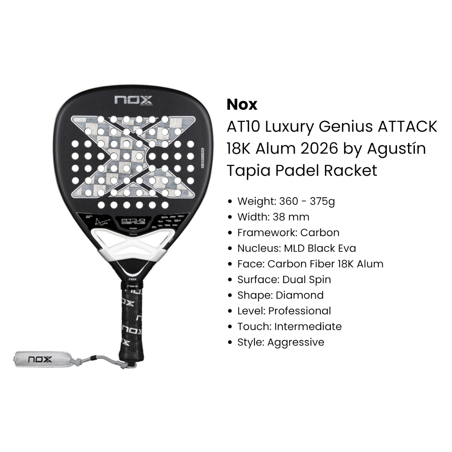 Nox AT10 Luxury Genius ATTACK 18K Alum 2026 by Agustín Tapia Padel