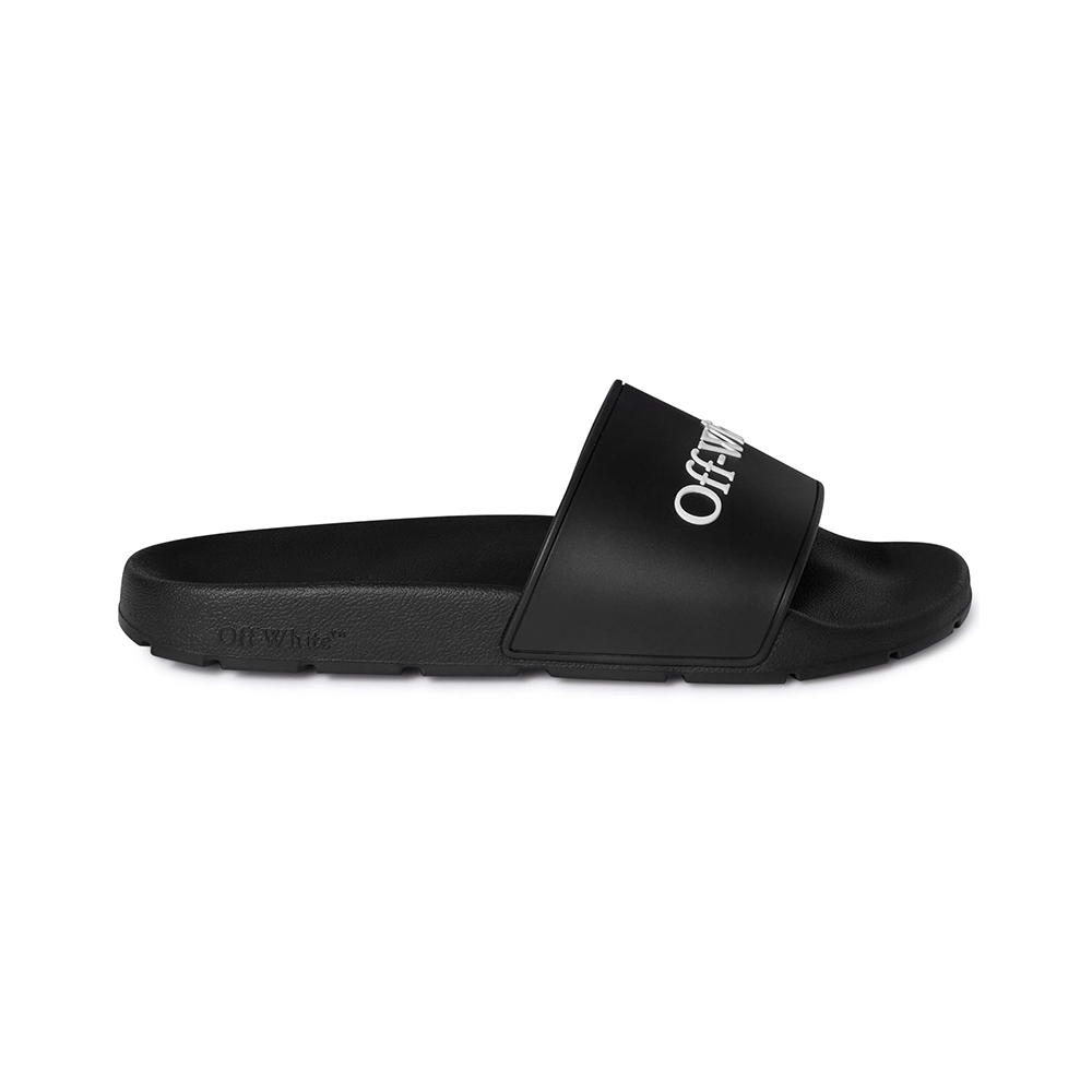 サンダル・ミュール Off White Black leather Bookish slippers Off-White Bookish Logo Print Slide Black – voilà.id
