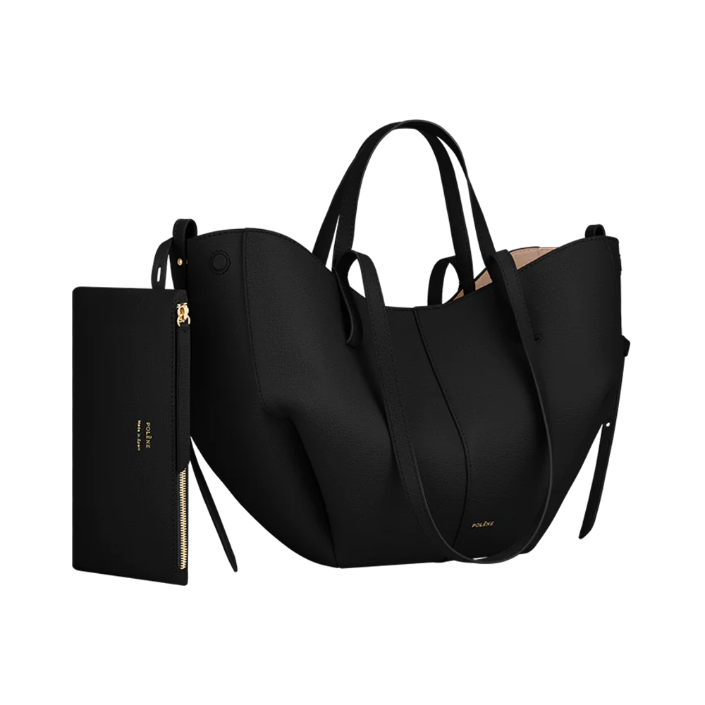 Polène Cyme Mini Shopping Bag Grained Leather Black – voilà.id