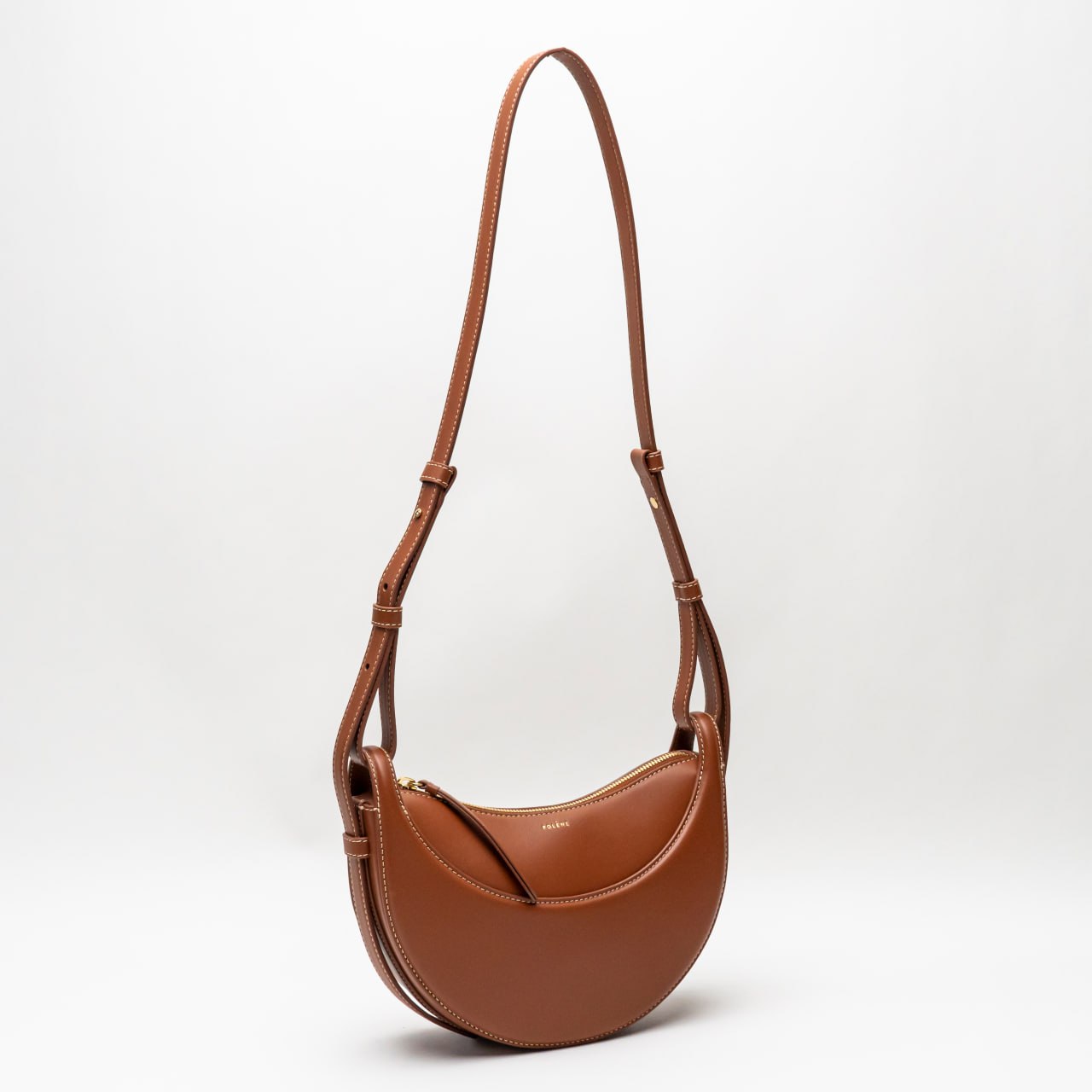 Polène Numero Dix Half Moon Crossbody Bag Calfskin Cognac Ghw