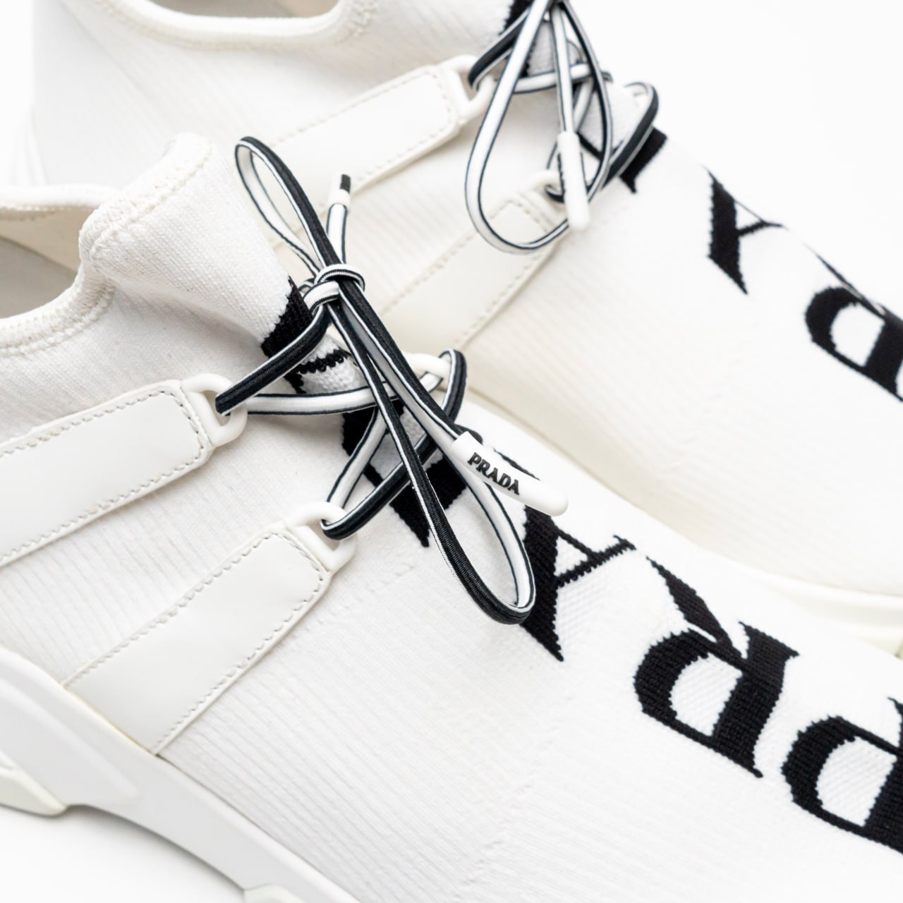 Prada XY Knit Sneakers White Logo Black – voilà.id