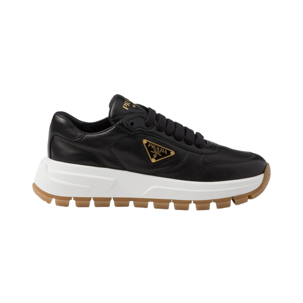 Prada Triangle Gold Metal Logo Sneakers Black – voilà.id