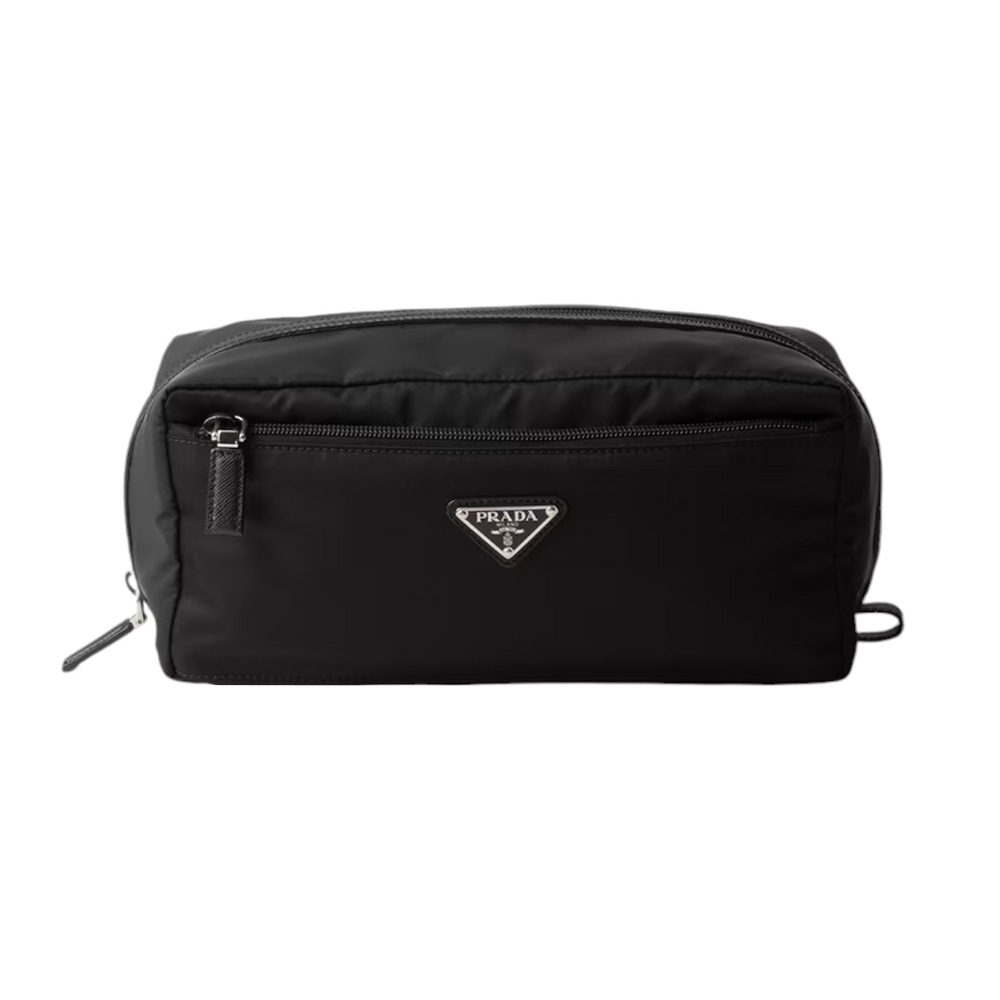 Prada Triangle Logo Re-Nylon and Saffiano Leather Travel Pouch
