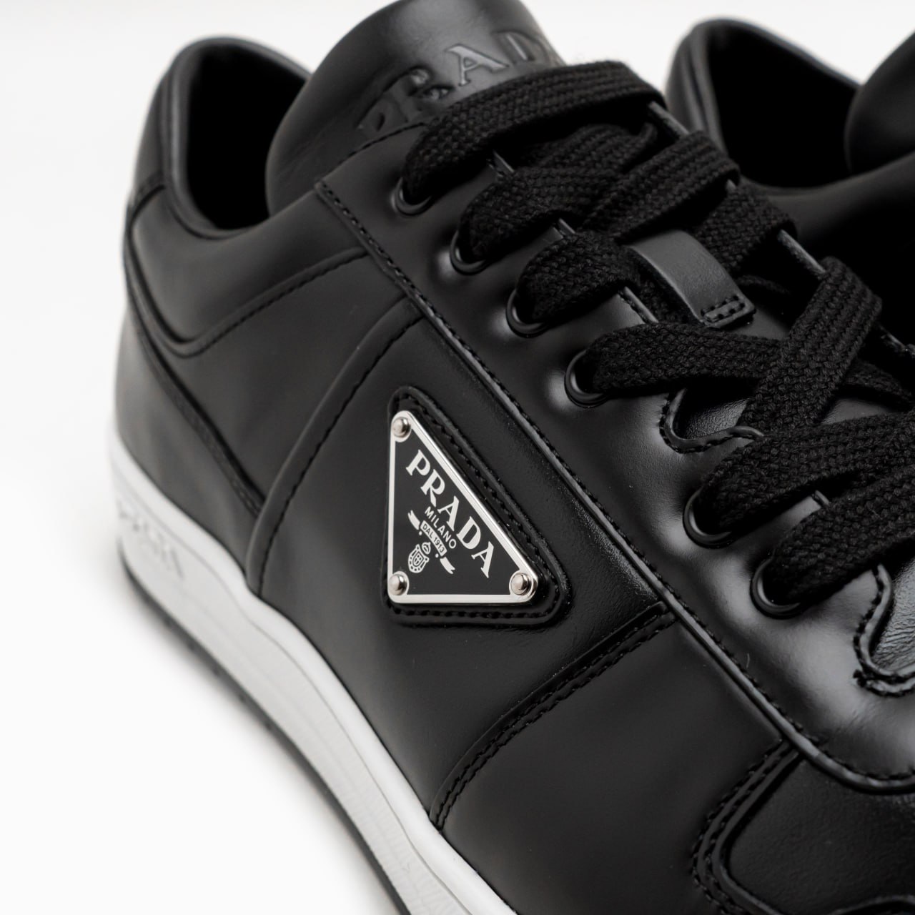 Prada Downtown Leather Sneakers Black –
