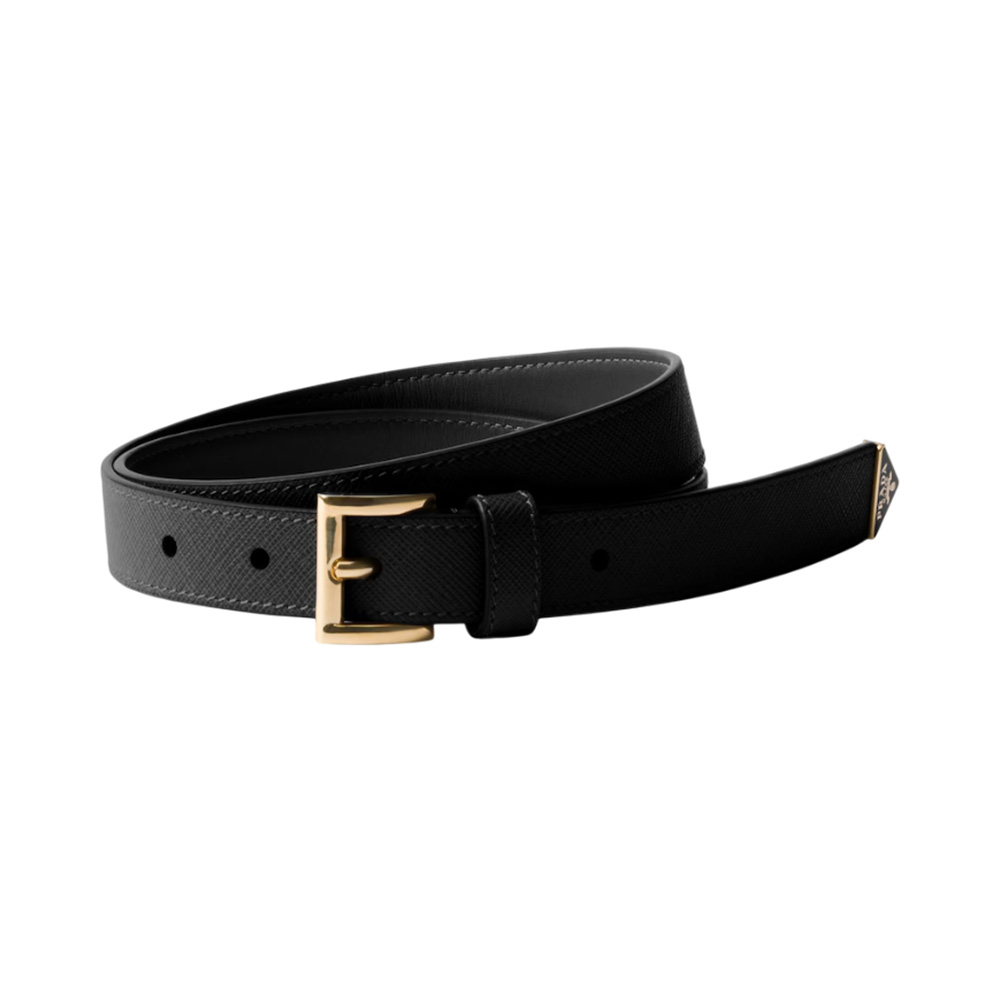 小物 PRADA Saffiano Leather buckle belt Prada Black Saffiano Leather Engraved Oval Plaque Buckle Size: 100