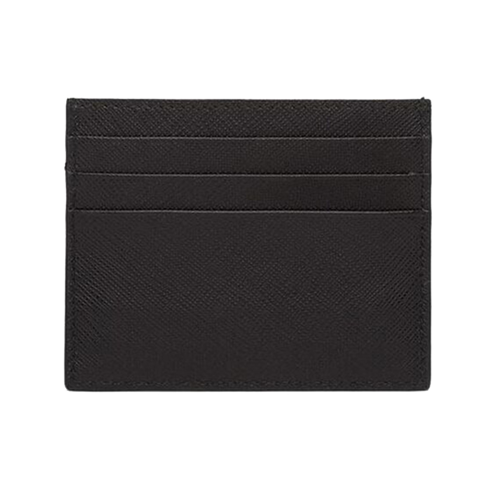 Prada Triangle Logo Saffiano Leather Card Holder Black