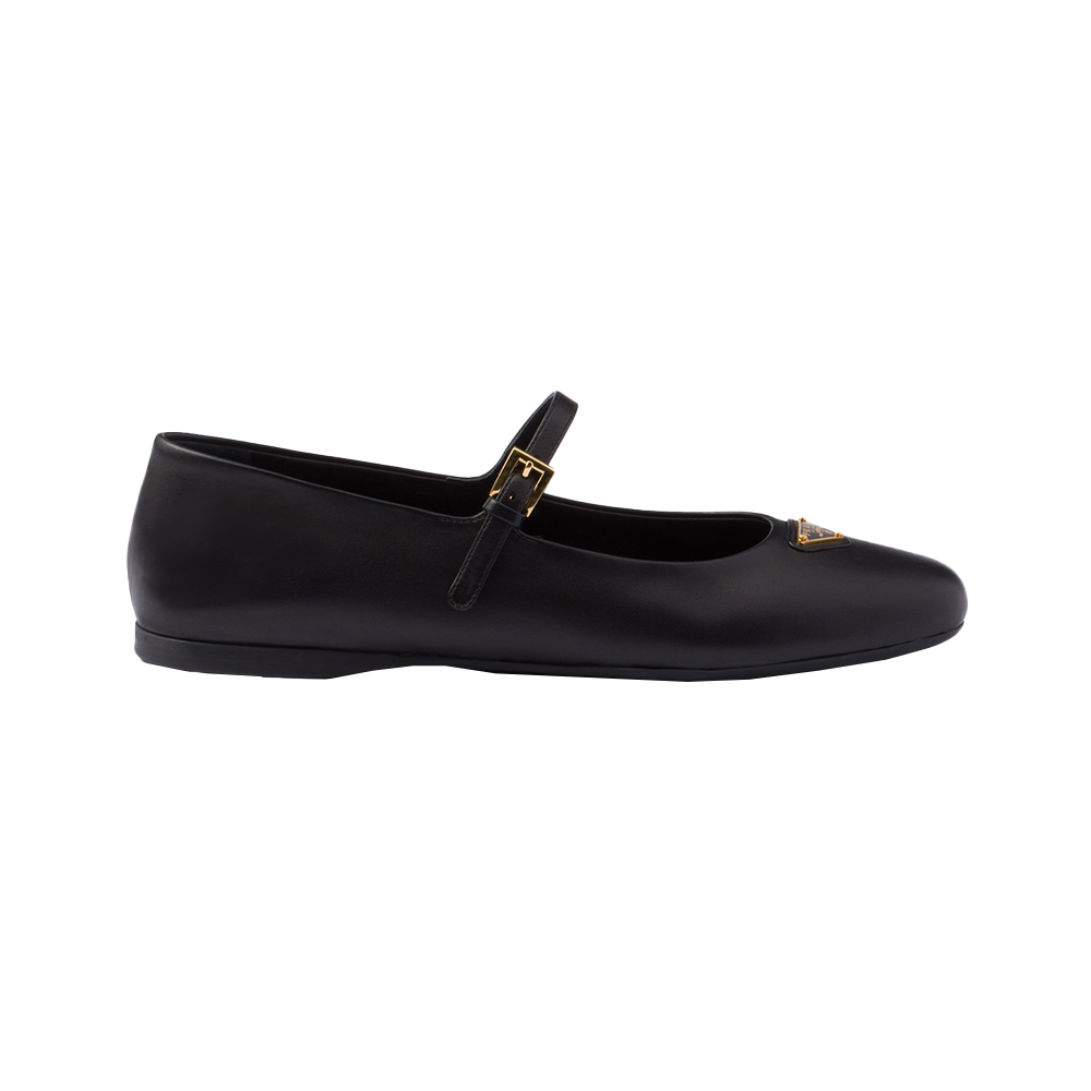 Prada Enameled Metal Triangle Nappa Leather Ballerinas Shoes
