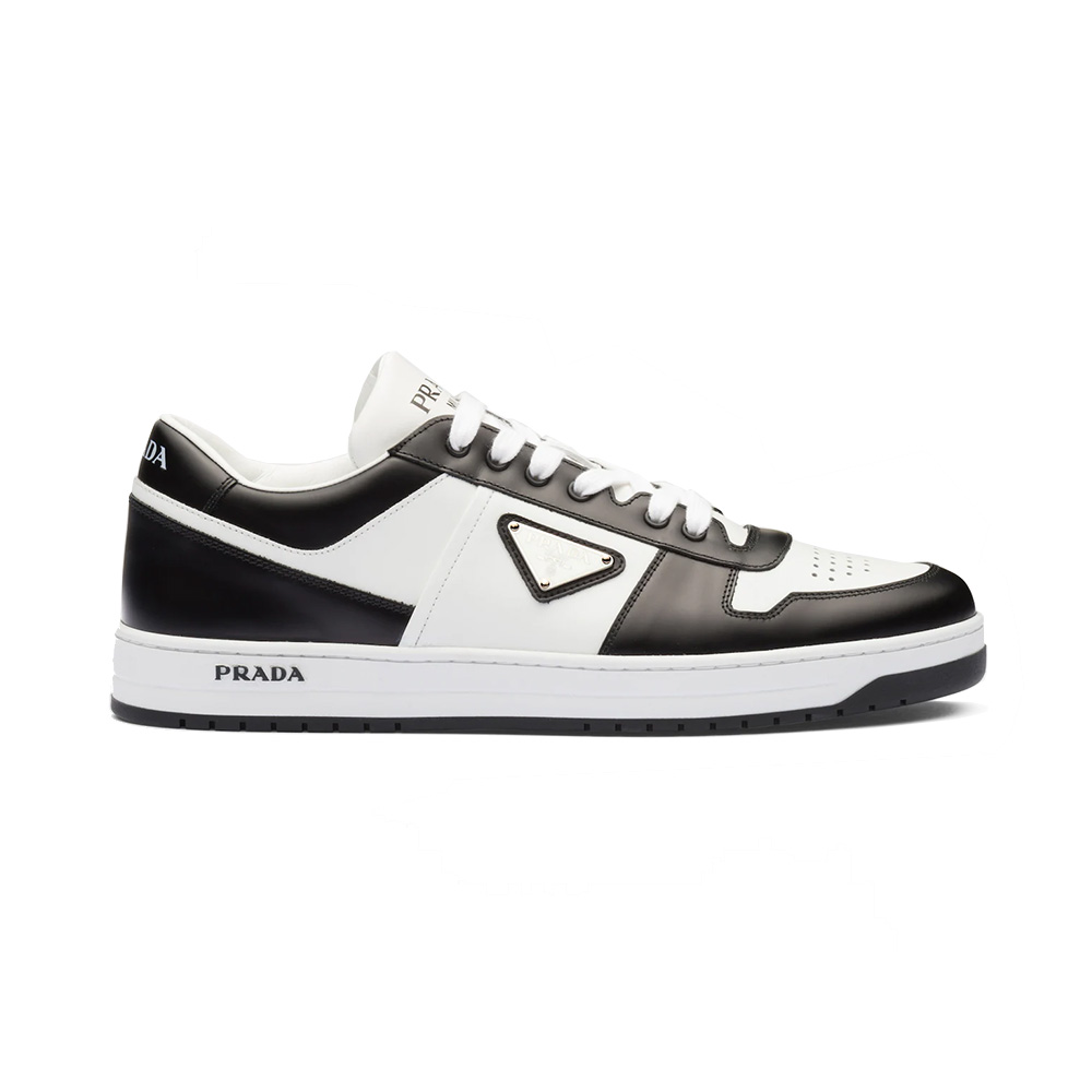 Prada Enamel Triangle Logo White Downtown Leather Sneakers