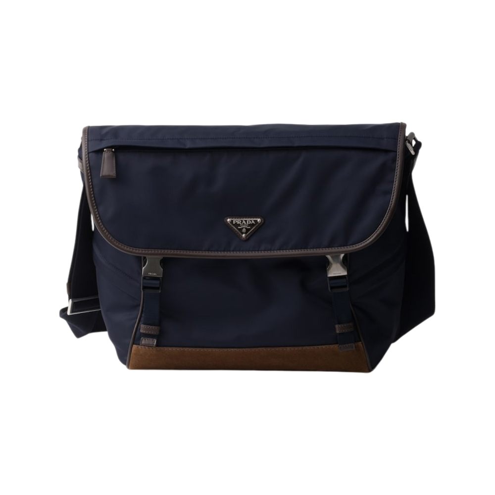 Prada Small Re-Nylon Leather and Suede Shoulder Bag Blue Prada Small Re-Nylon Leather and Suede Shoulder Bag Blue