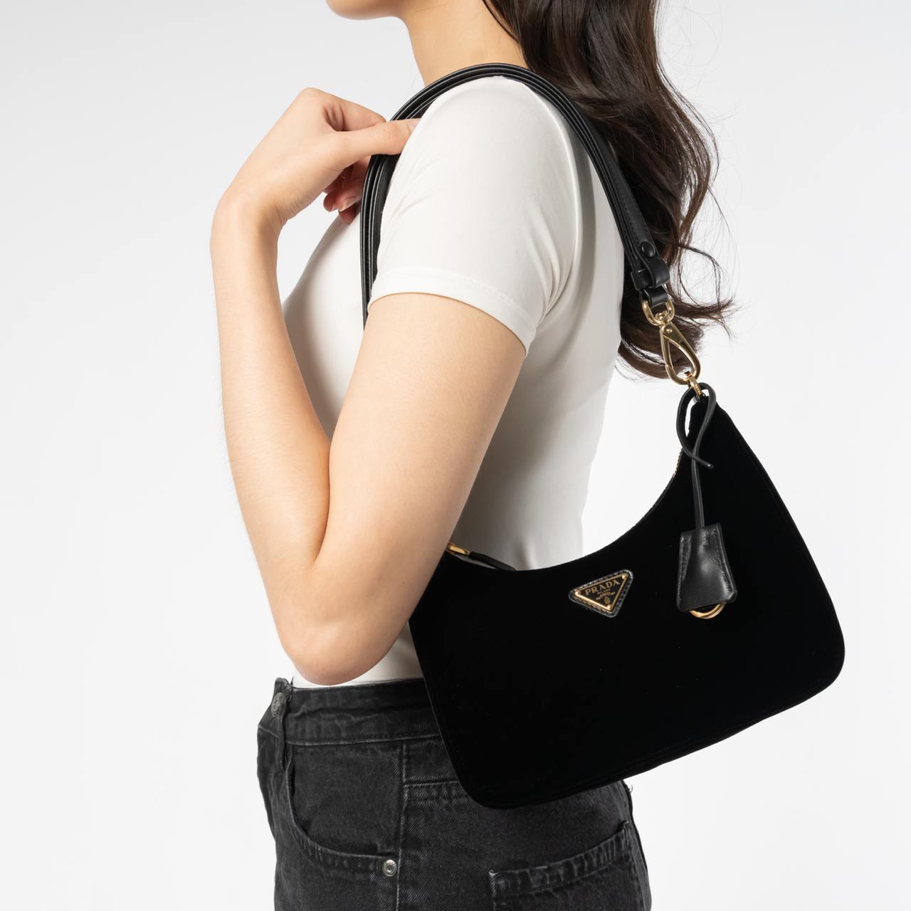 Prada Re-Edition Velvet With Chain Mini Shoulder Bag Black