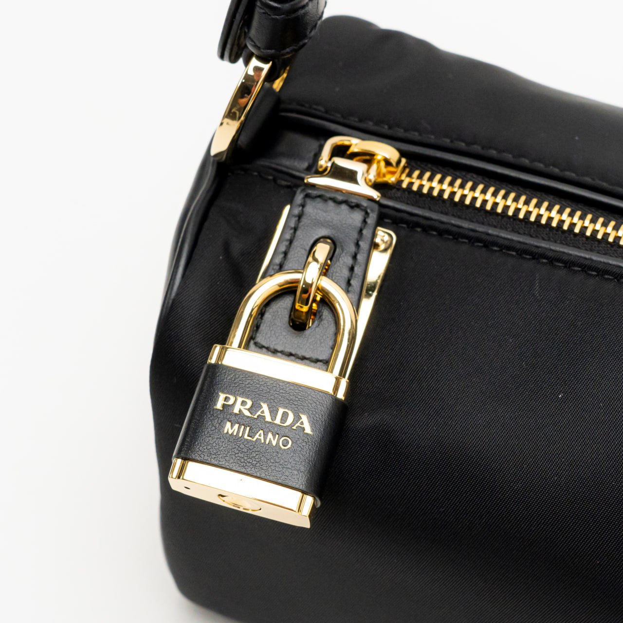 Prada Medium Re-Nylon Leather Shoulder Bag with Padlock