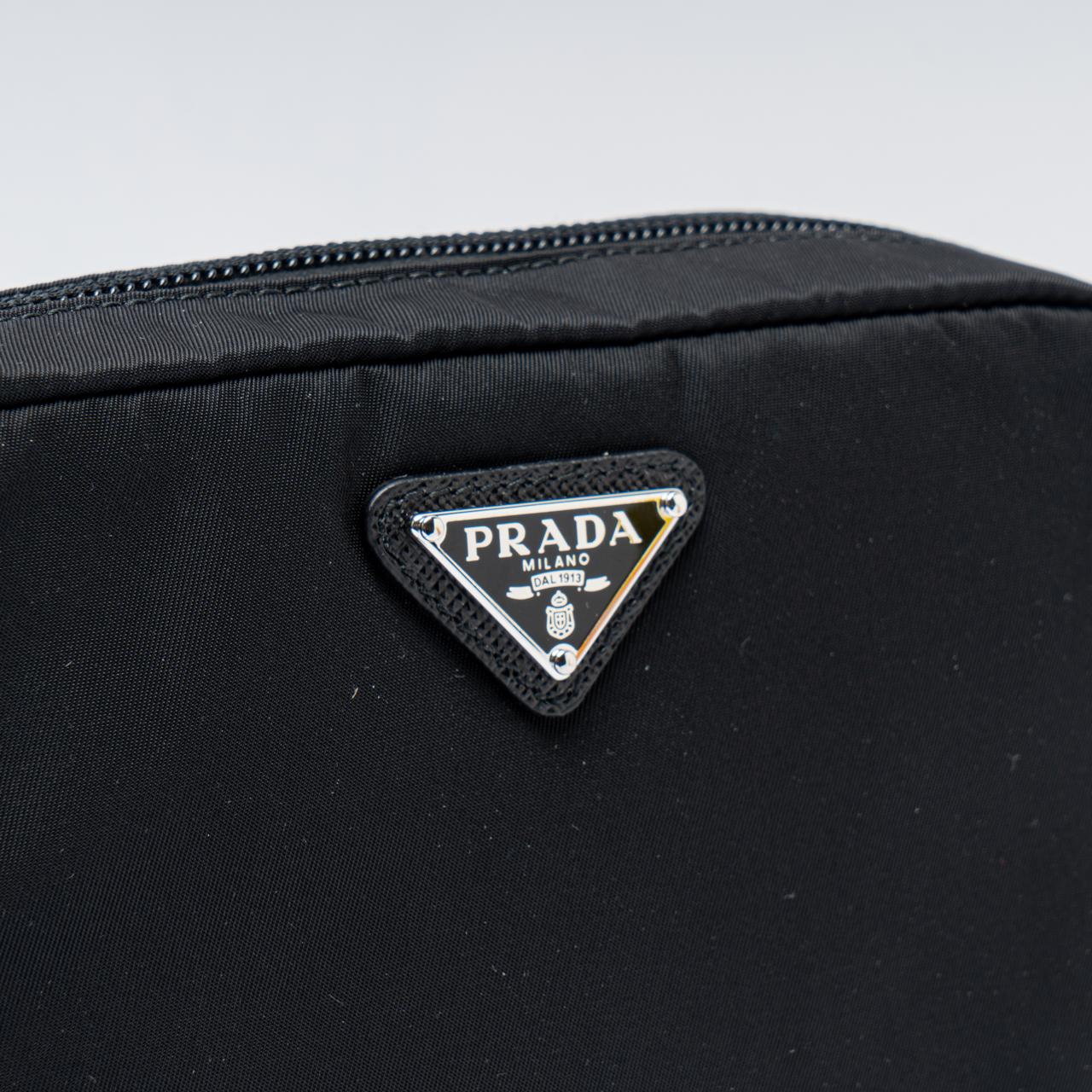 Prada Re-Nylon Triangle Logo Travel Pouch Black – voilà.id