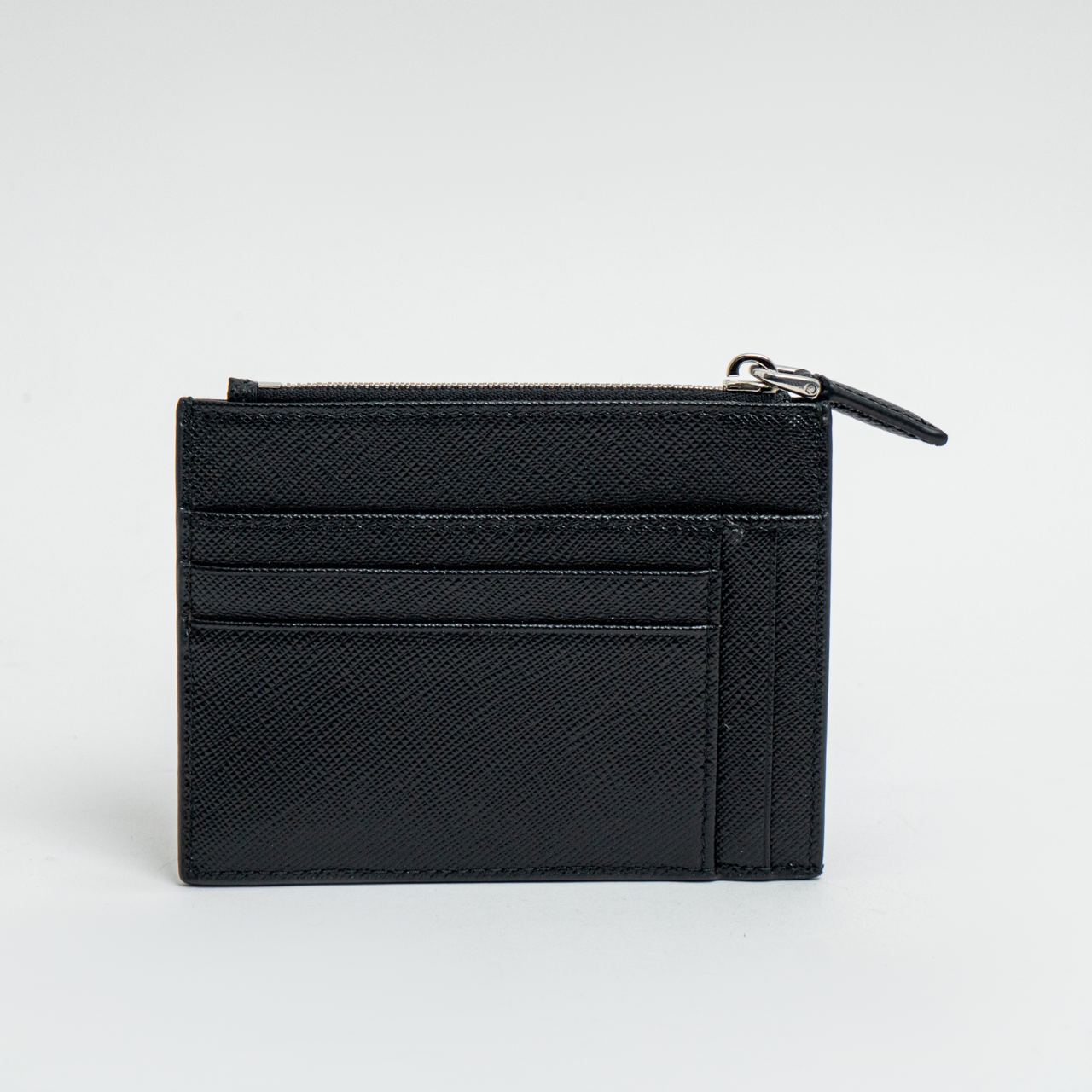 ★PRADA★ Triangle Logo Saffiano Zipper Card Holder Black 1M Prada Saffiano Leather Triangle Logo Card Holder Black Gold