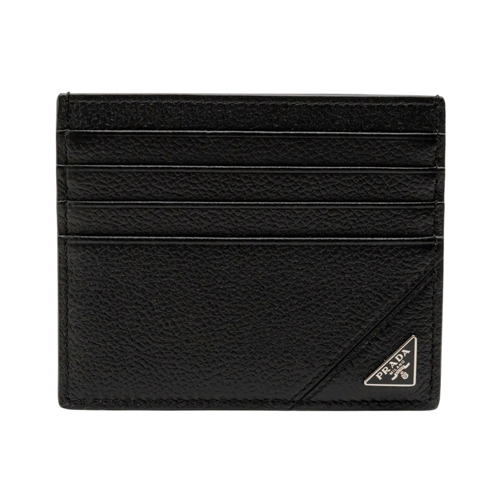 Prada Triangle Metal Logo Card Case Grained Black – voilà.id