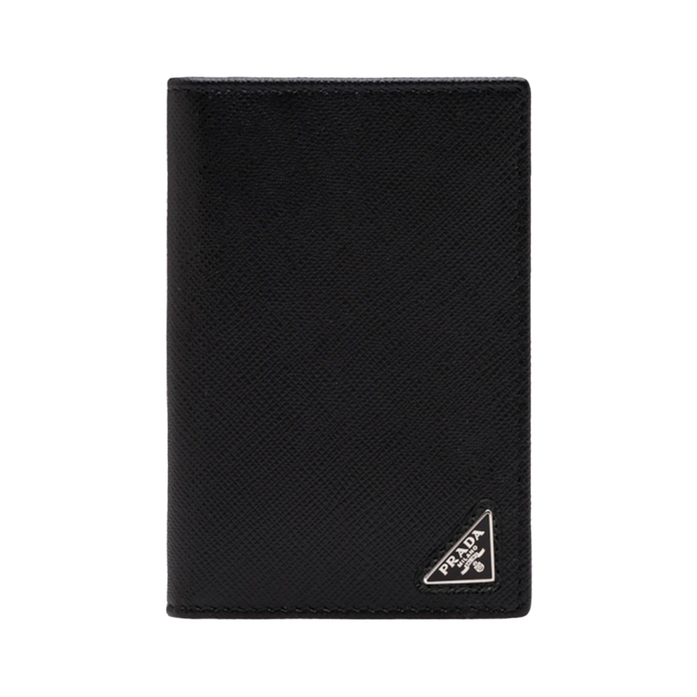 ★PRADA★ Triangle Logo Saffiano Zipper Card Holder Black 1M Prada Saffiano Leather Triangle Logo Card Holder Black Gold