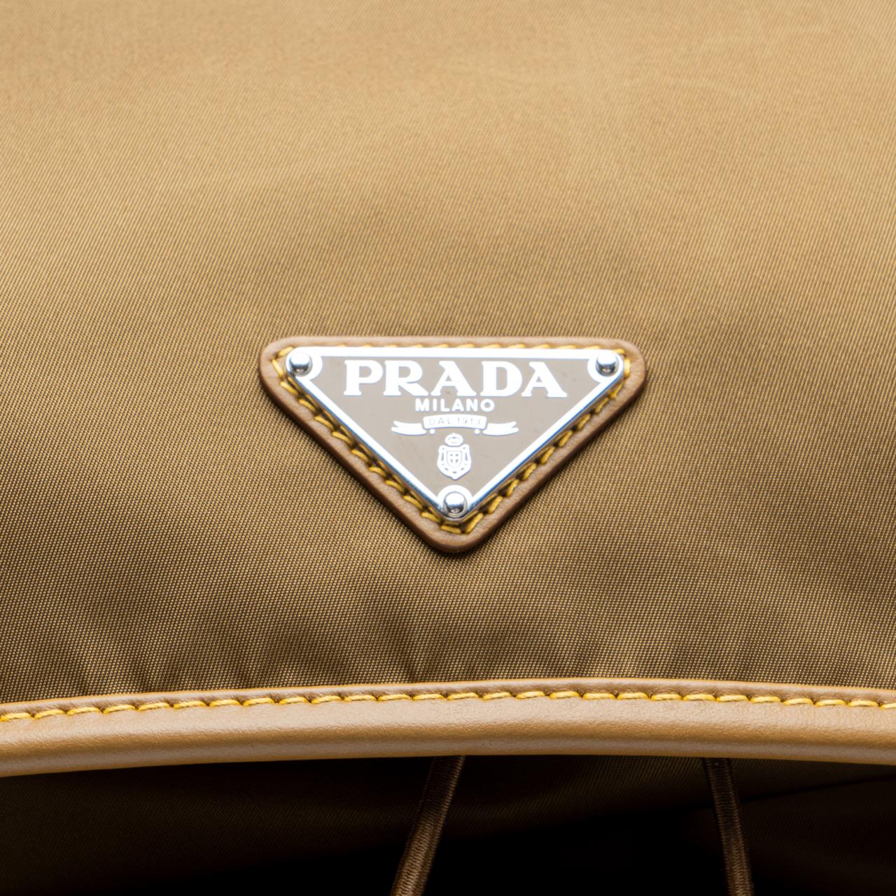 Prada Triangle Logo Re-Nylon and Leather Backpack Cork Beige  display picture 2
