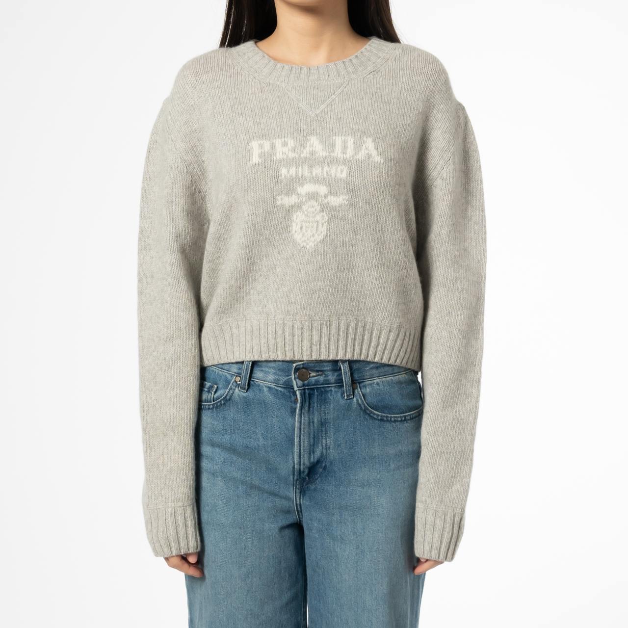 V Neck Grey Cashmere Milano Prada Milano Cropped Sweater Knit Wool