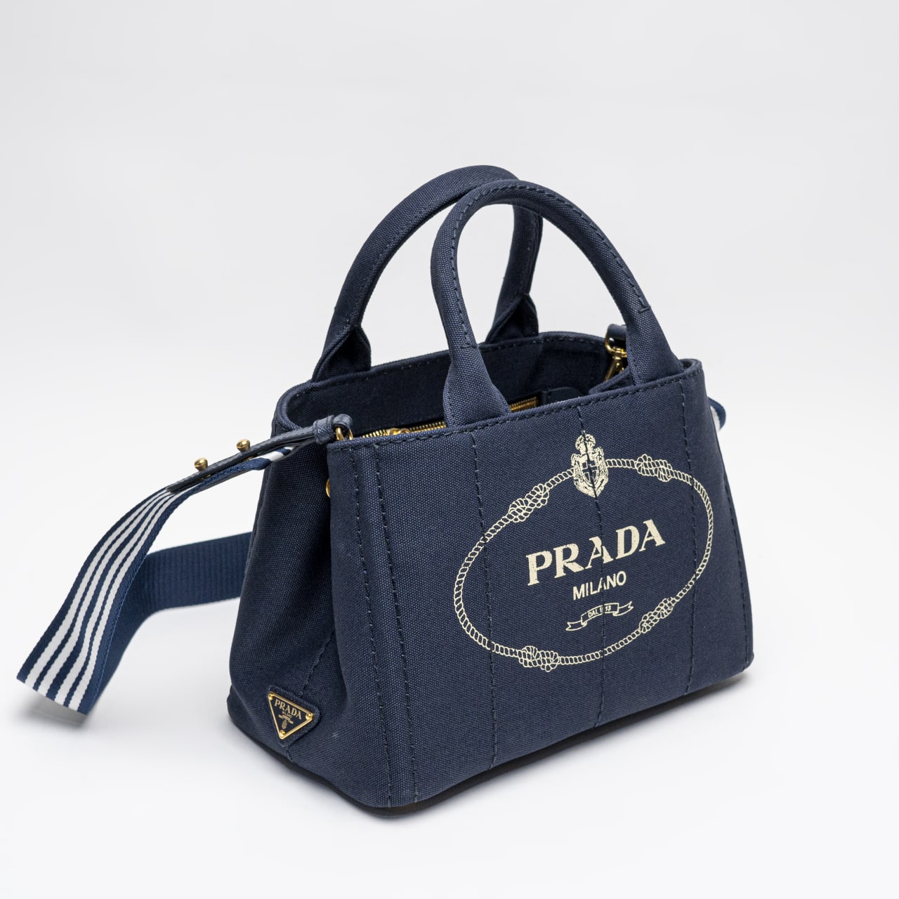 Prada Canapa Small Tote Bag Baltico/Talco – voilà.id