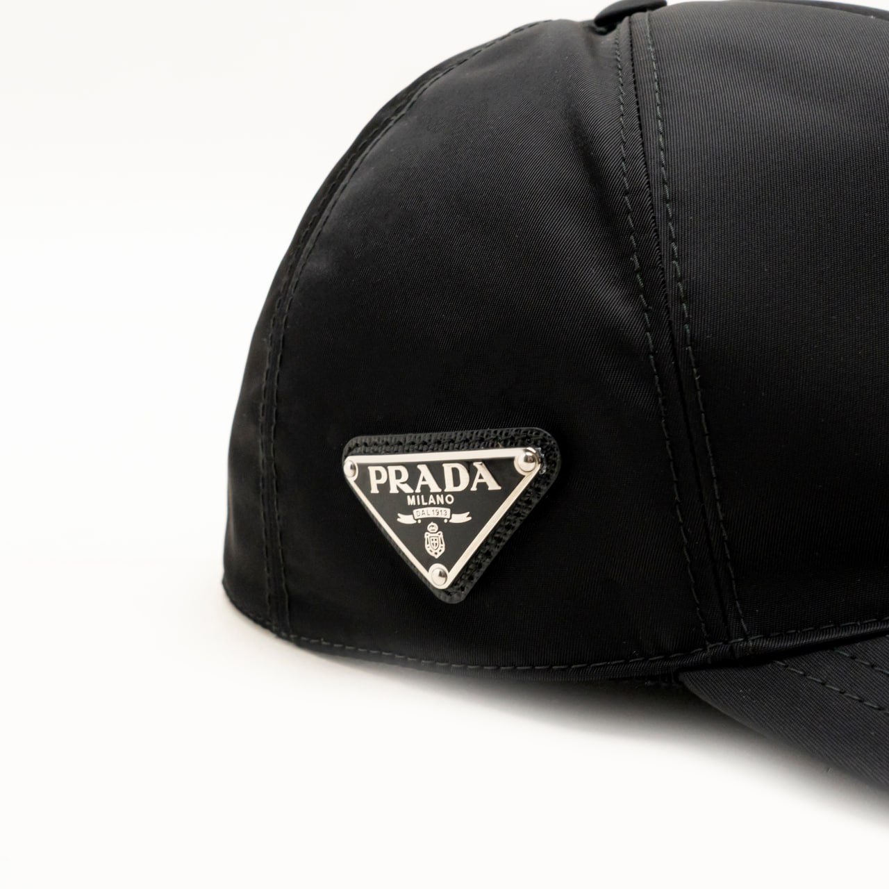 Prada Re-Nylon Enamel Logo Side Baseball Cap Black Men –