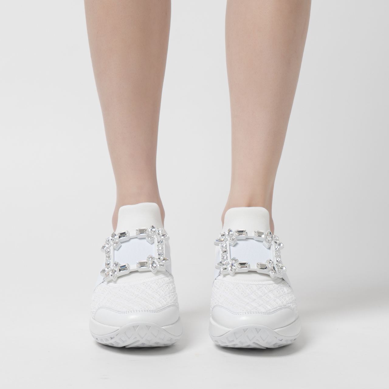 Roger Vivier Viv' Run Strass Buckle Sneakers White –