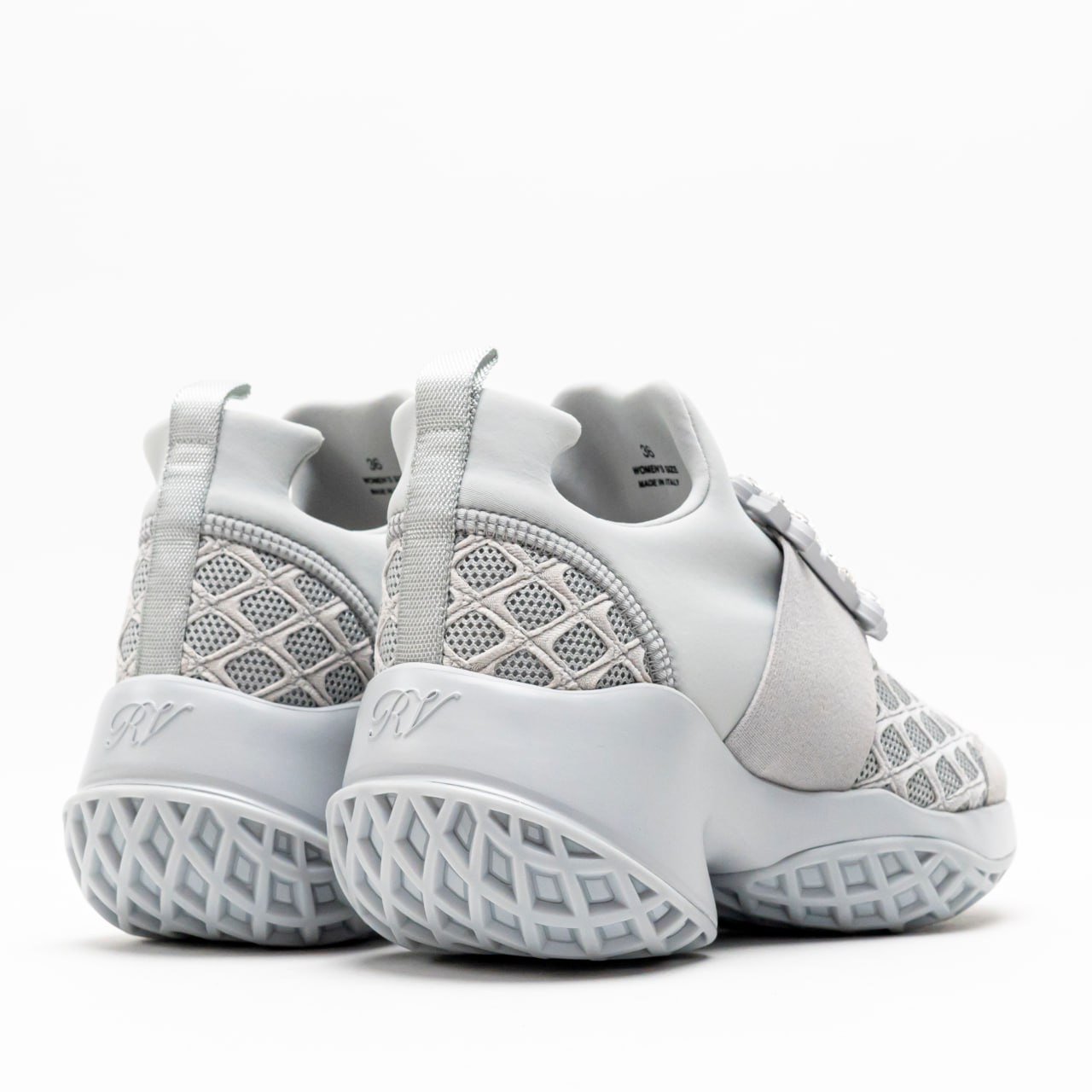 Roger Vivier Viv' Run Strass Buckle Technical Fabric Sneakers Grey