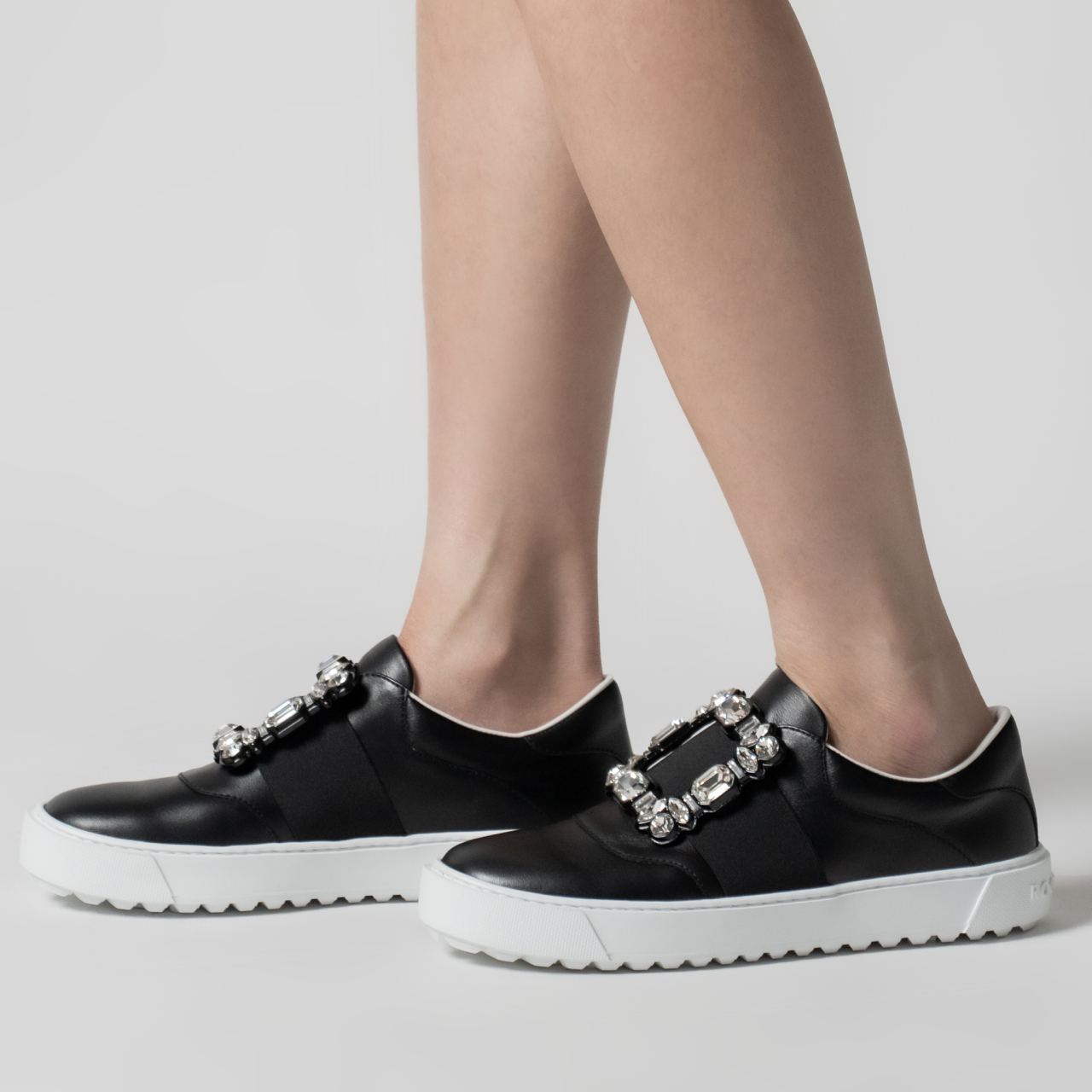 Roger Vivier Very Vivier Strass Buckle Leather Sneakers