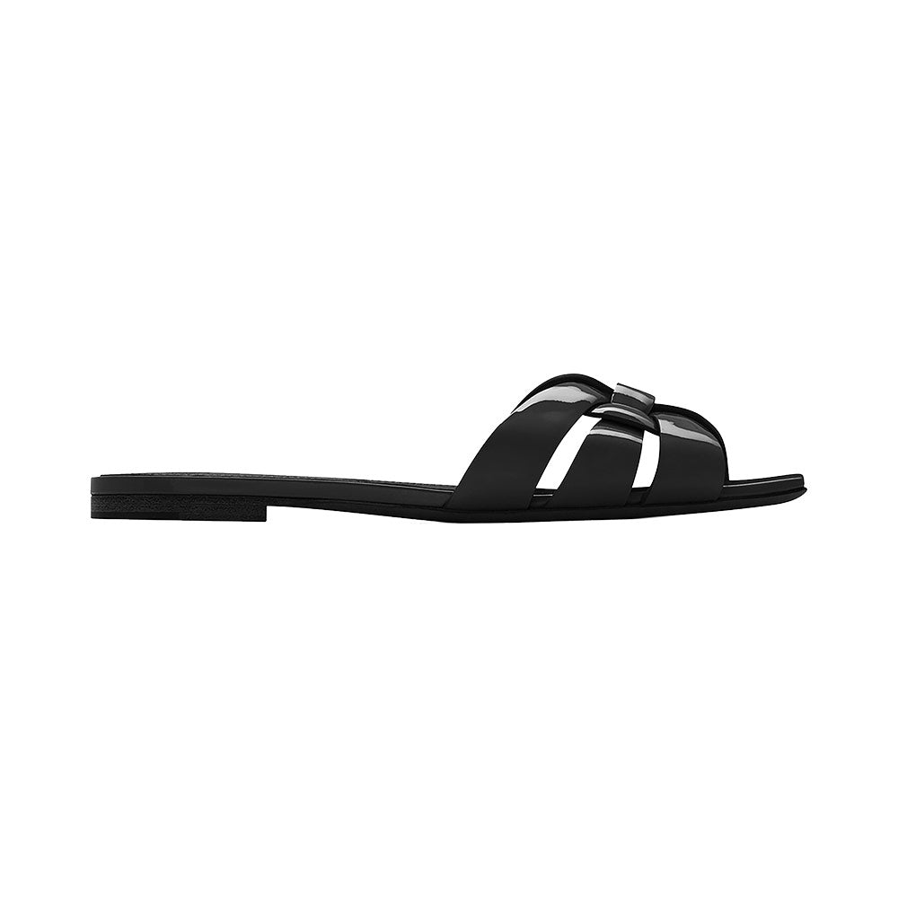 Saint Laurent Tribute Patent Leather Flat Mules Black – voilà.id