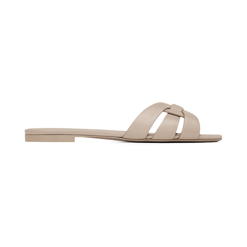 Saint Laurent Tribute Smooth Leather Flat Mules Black – voilà.id
