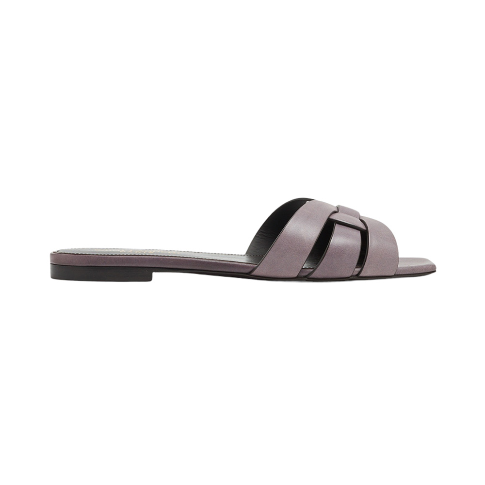 サンダル・ミュール SAINT LAURENT LEATHER TRIBUTE FLATS Saint Laurent - Tribute Black Leather Flat Slide