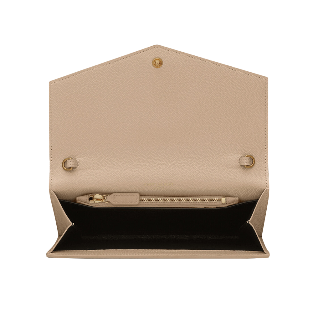 Saint Laurent Uptown Wallet on Chain Grained Dark Beige Ghw