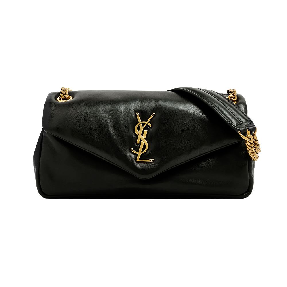 Saint Laurent Calypso Plunged Lambskin Shoulder Bag Black voila.id