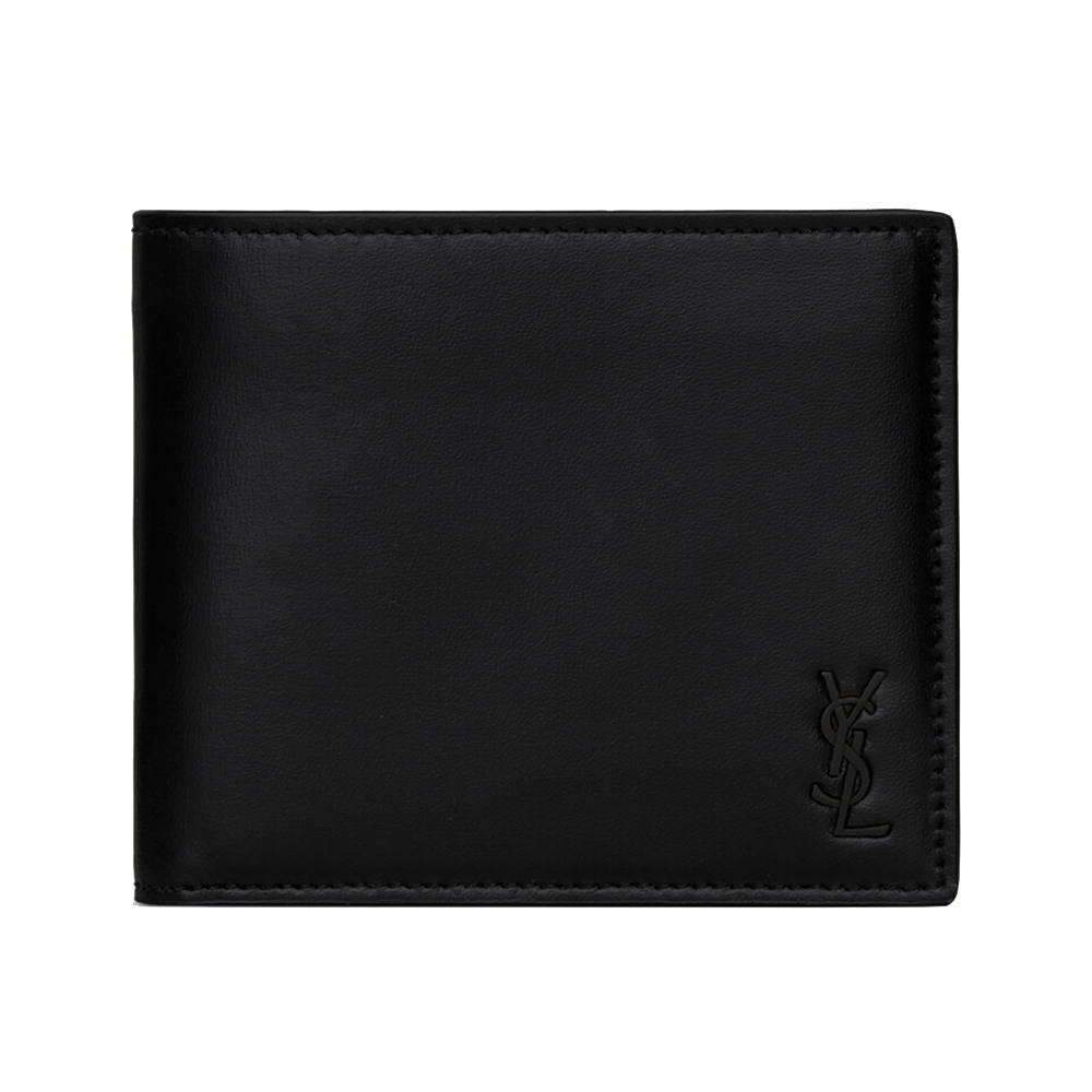 【美品】SAINT LAURENT TINY CASSANDRE LEATHER TINY CASSANDRE credit card wallet in shiny leather in Black