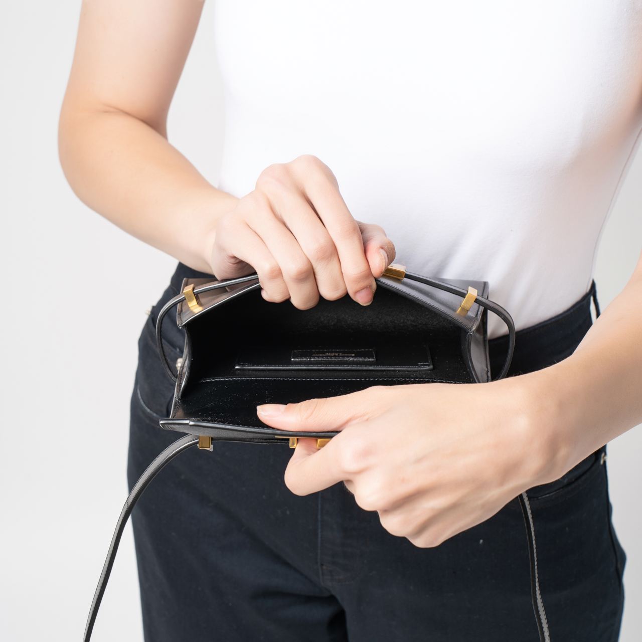 Saint Laurent Manhattan Mini Crossbody Bag in Box SL Leather
