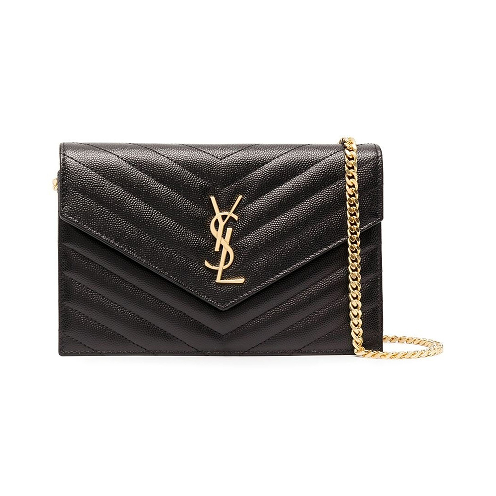 Saint Laurent Woc 19 Envelope Grained Leather Black Ghw –