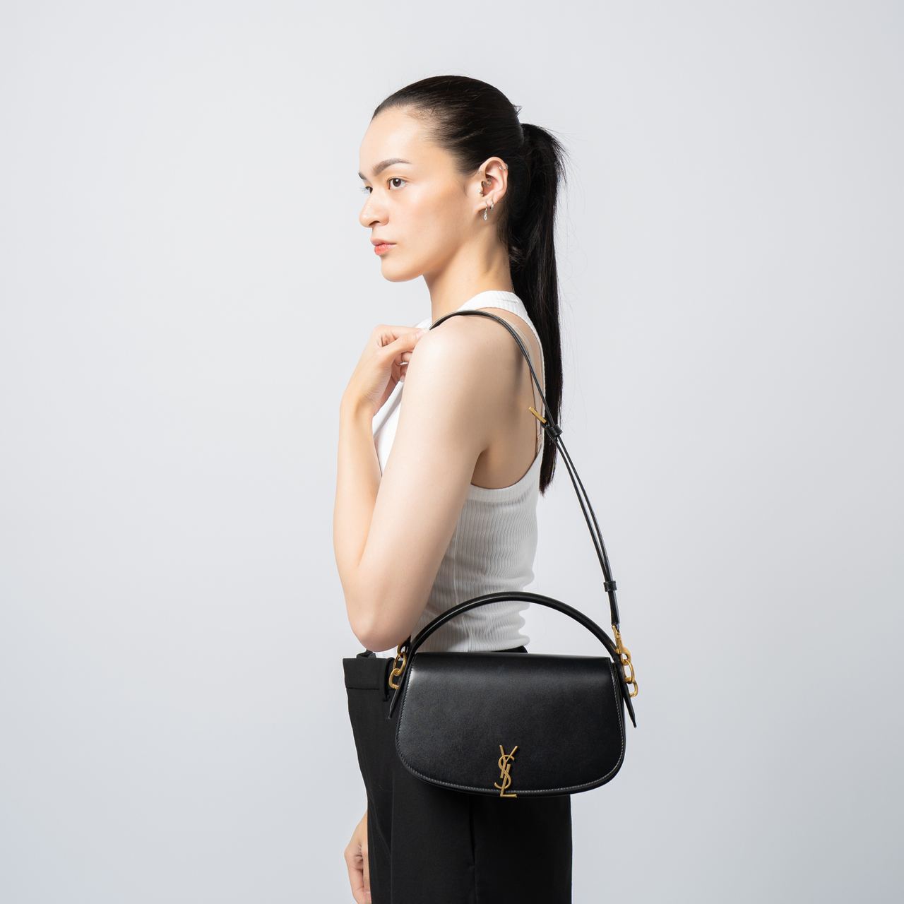 Saint Laurent Voltaire Half-Moon Shoulder Bag Black – voilà.id
