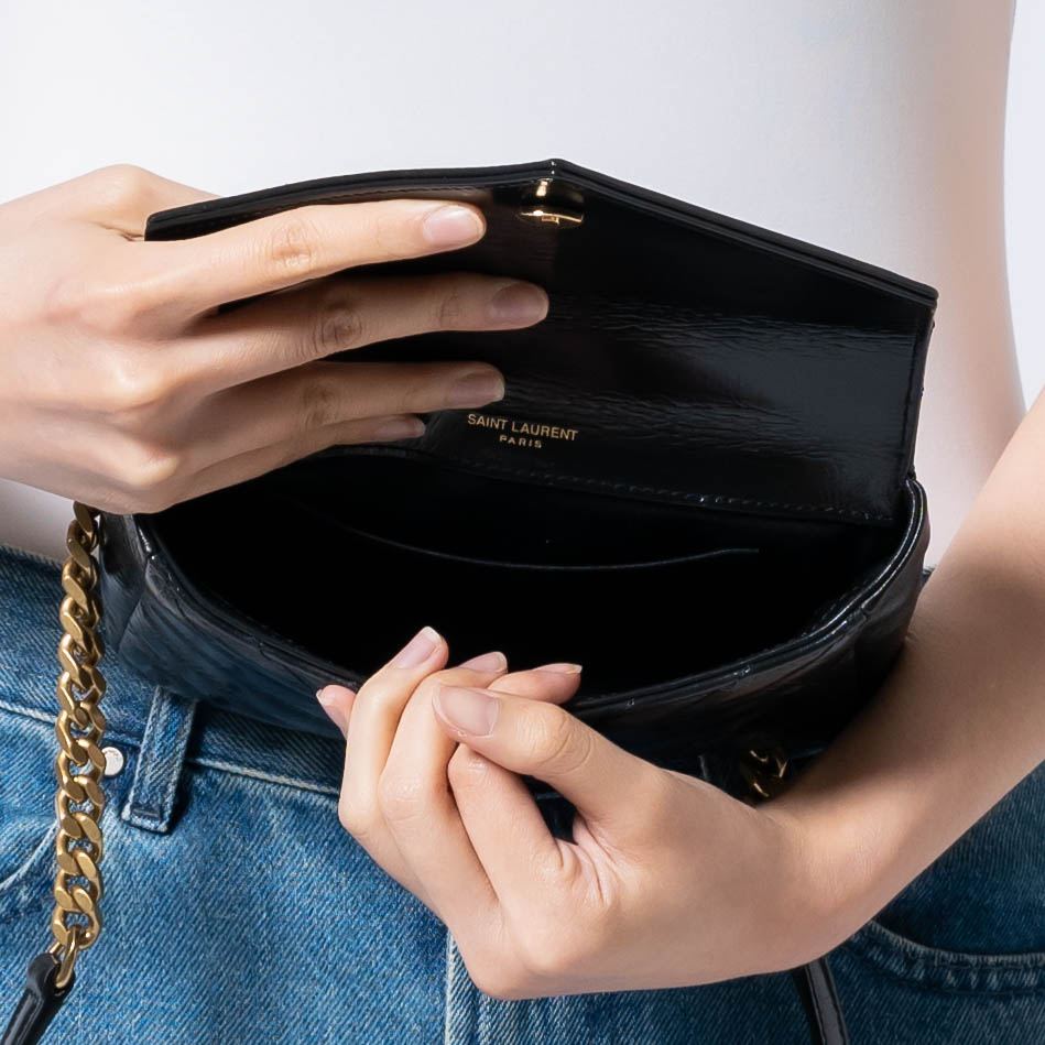 【Saint Laurent】COLLEGE MINI CHAIN BAG◆779430DZH07 Saint Laurent College Mini Chain Bag Shiny Crackled Leather