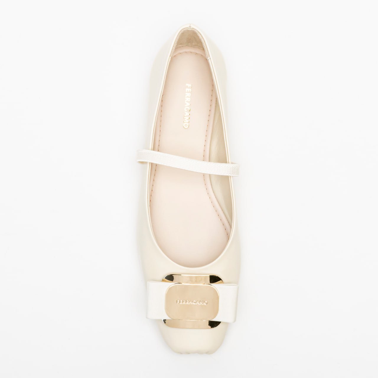Salvatore Ferragamo Zina New Vara Plate Ballet Flats Mascarpone