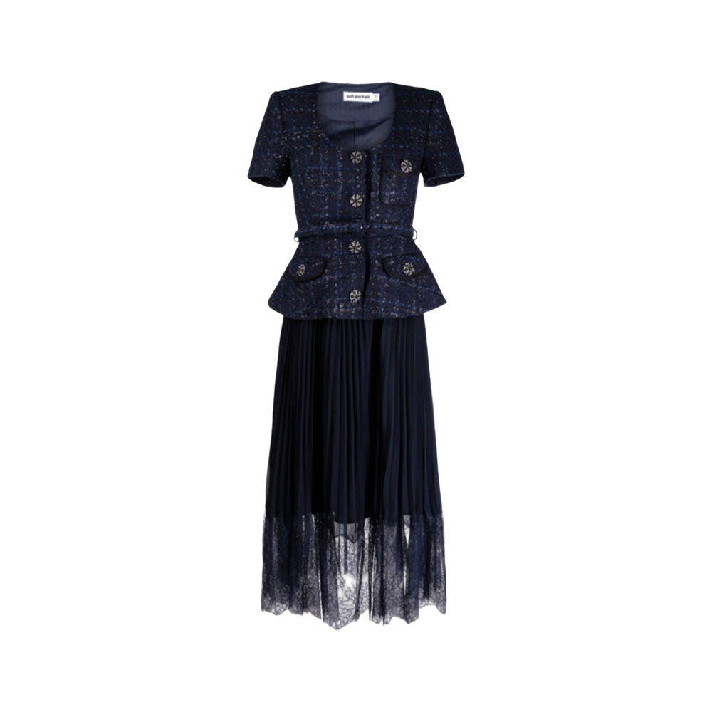 knee length dresses for ladies Pink Boucle Metallic Tiered Midi Dress main image 1