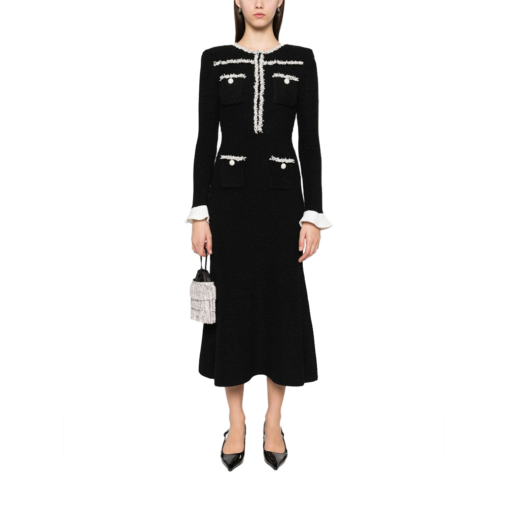 black pearl trim knit midi dress Self Portrait Black Pearl Trim Knit Mini Dress