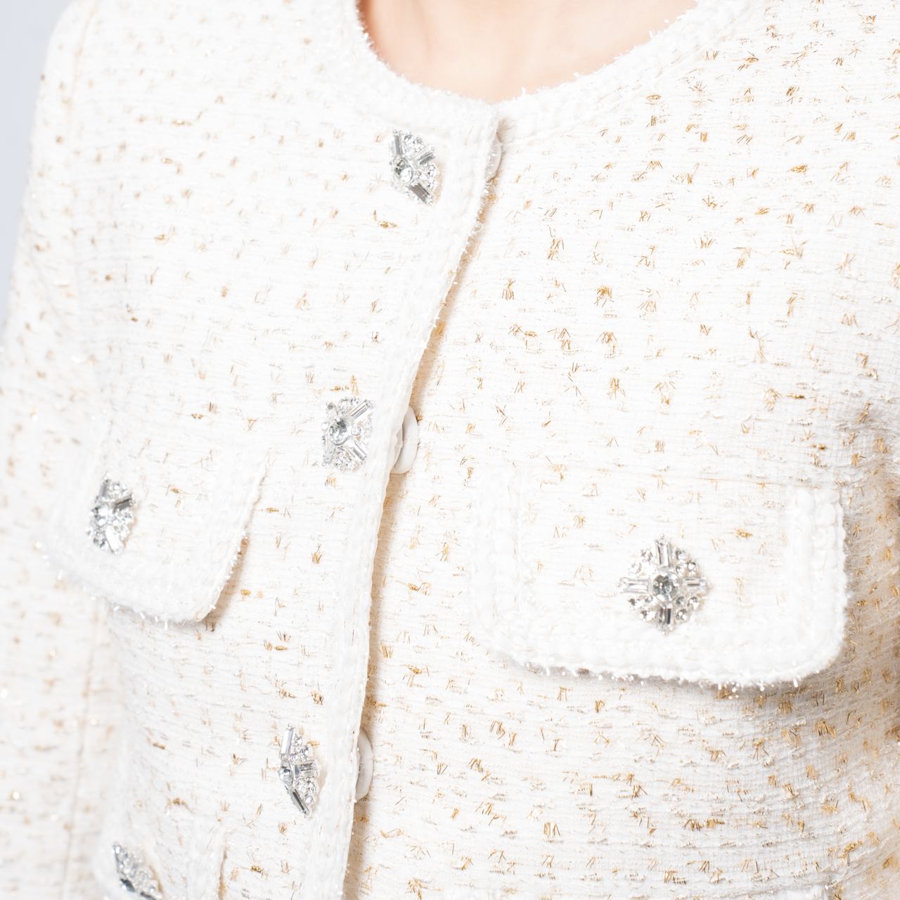 Self Portrait Crystal Boucle Jacket Cream –